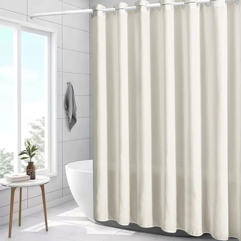 Furlinic No Hooks Required Fabric Shower Curtain Liner,Waterproof Polyester Heavy Duty Bathroom Curtains with Weighted Hem Lead Wire,Beige,Small Narrow,48x72 Inch - Image 5